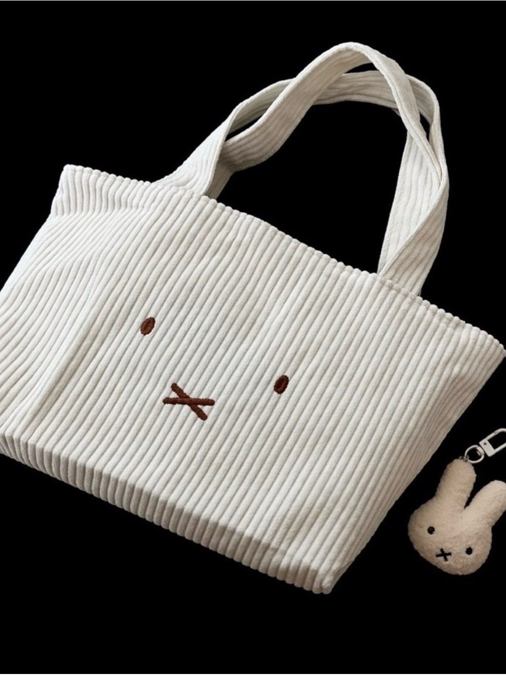 Cream Ribbed MIFFY Face Tote Bag with Charm